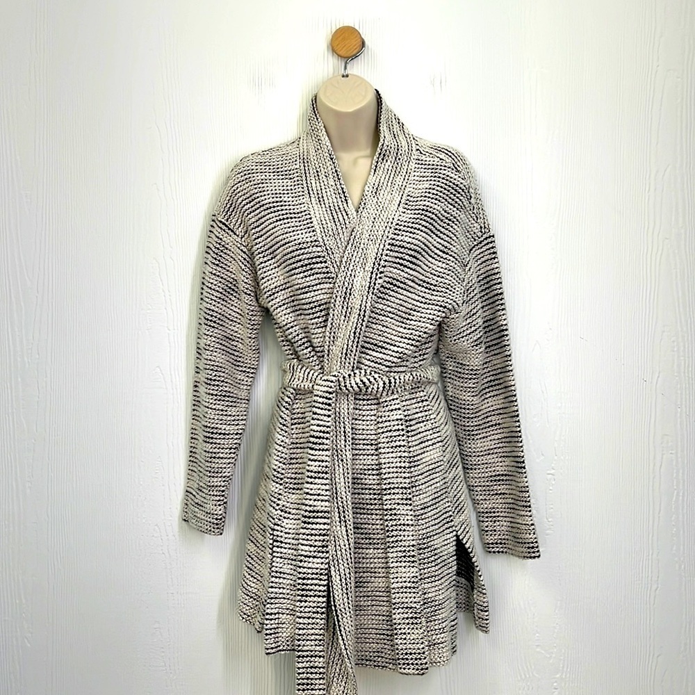 Loft - Black And White Bouche Long Sleeve Cardigan Sweater With Tie Size Medium